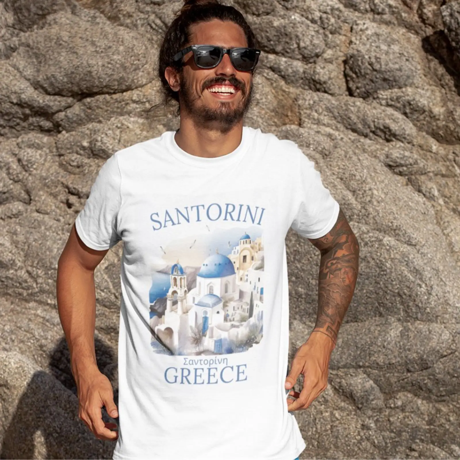 Men'S Fashion Greece - T-shirt Santorini Grèce, magnifique paysage, vintage,