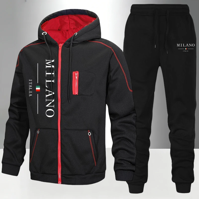 Men'S Fashion Zipper Hoodie - Ensemble de survêtement décontracté pour homme,