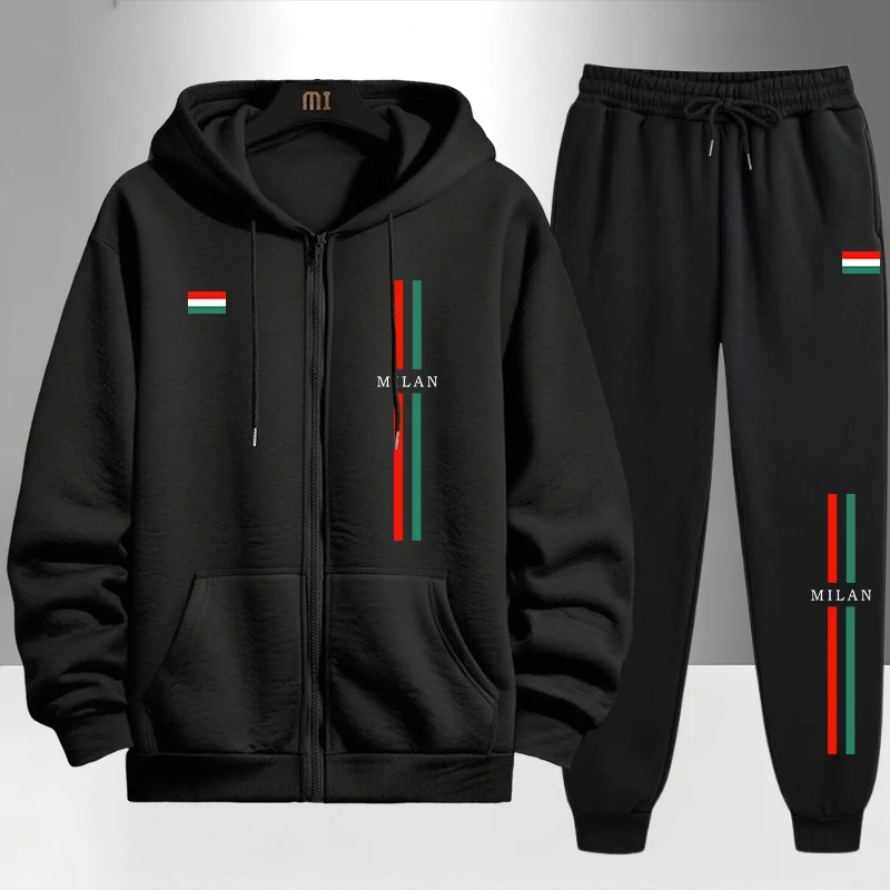 Ensemble Homme Imprimé Italie  - Men'S Fashion Zipper Hoodie avis et prix